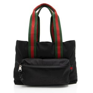 Gucci Nylon Embossed Logo Web Large Tote